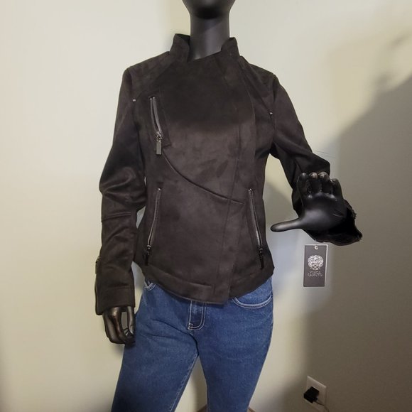 NWT Vince Camuto Black Vegan Suede Moto Jacket - Picture 3 of 14